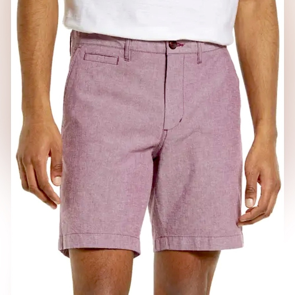 Nordstrom Cotton Stretch Chambray Shorts in burgundy slim fit size 38